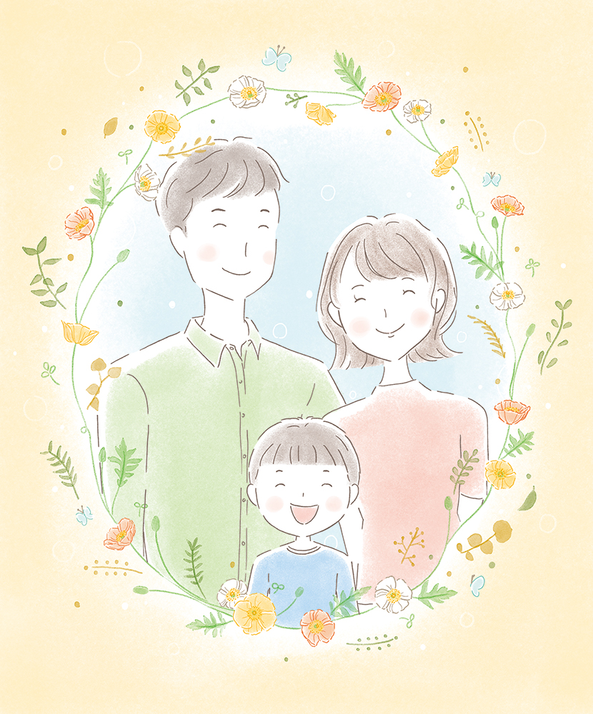 3人家族のイラスト イラストレーター モリモトヨシコ 伝わるイラスト 作成します